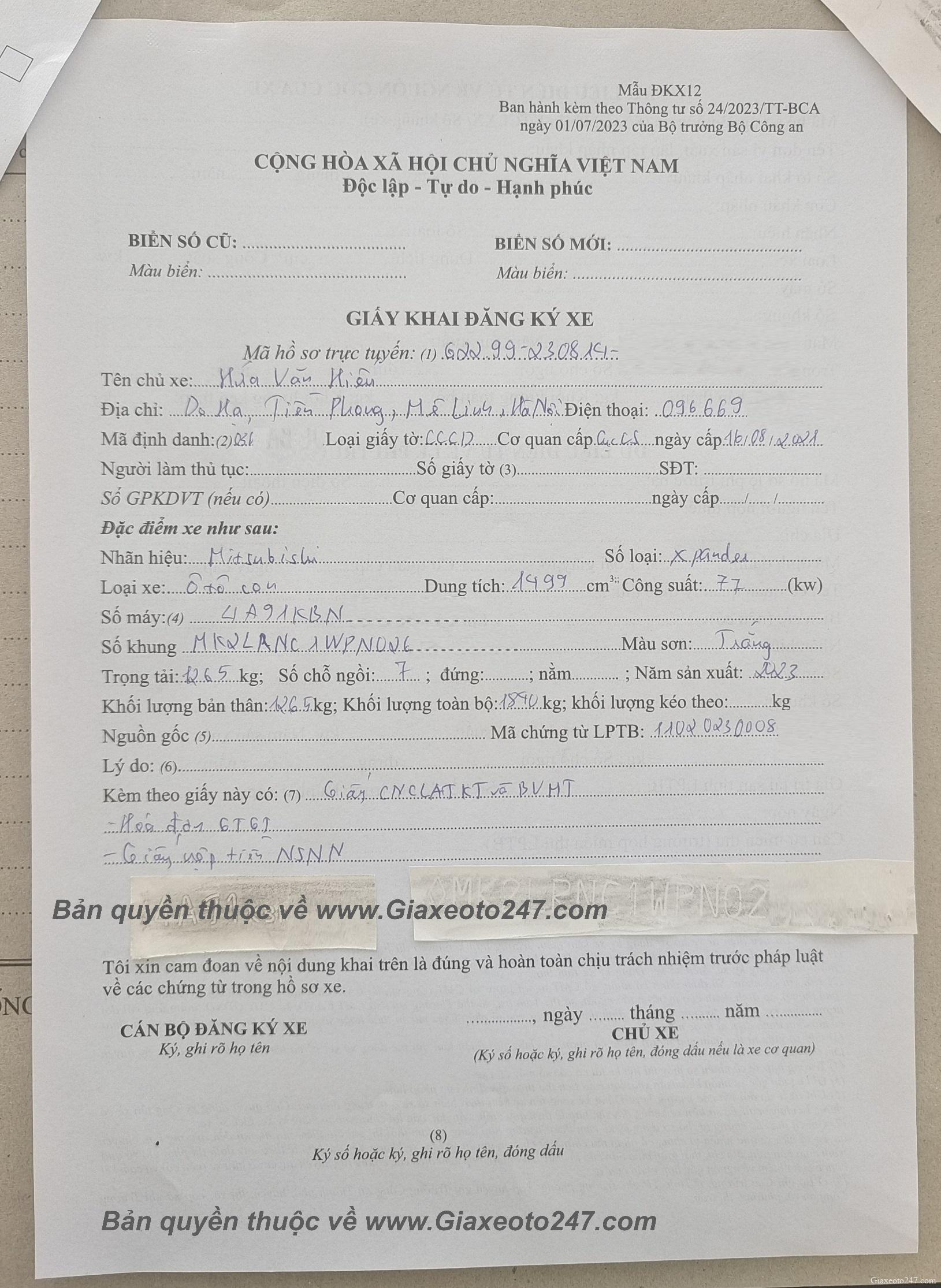 Huong dan ghi to khai dang ky xe o to xe may DKX12 - Hướng dẫn ghi giấy khai đăng ký ô tô, xe máy
