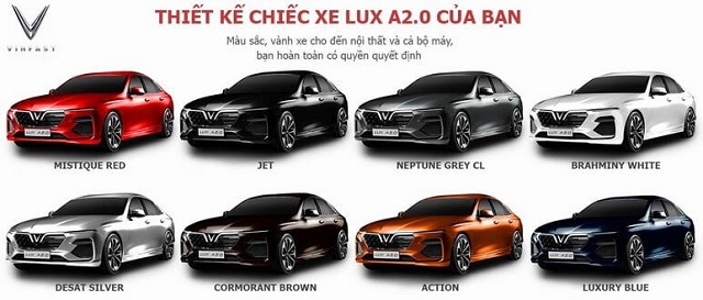 Bo suu tap 8 mau xe VinFast Lux A SA - Chiêm ngưỡng bộ sưu tập 8 màu xe ấn tượng của VinFast Lux