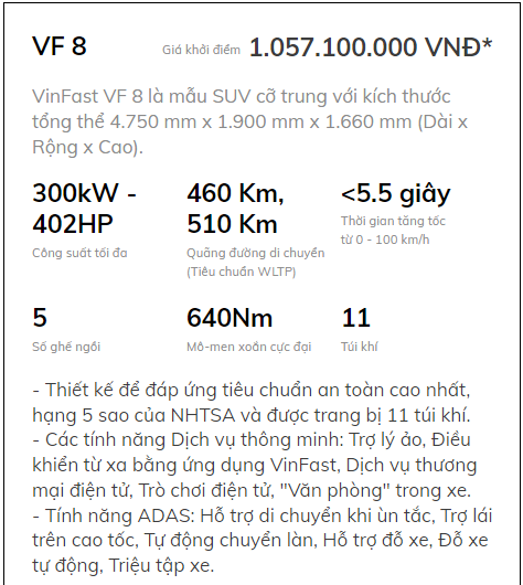 VinFast VF8 - Bảng giá ô tô điện VinFast VF8 và VF9 mới nhất