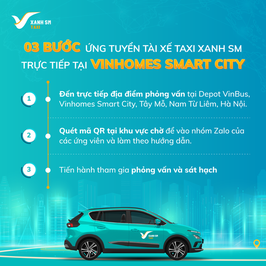ung tuyen taxi vinfast gsm - Taxi Xanh SM GSM chính thức mở đơn tuyển dụng tài xế khu vực TP HCM